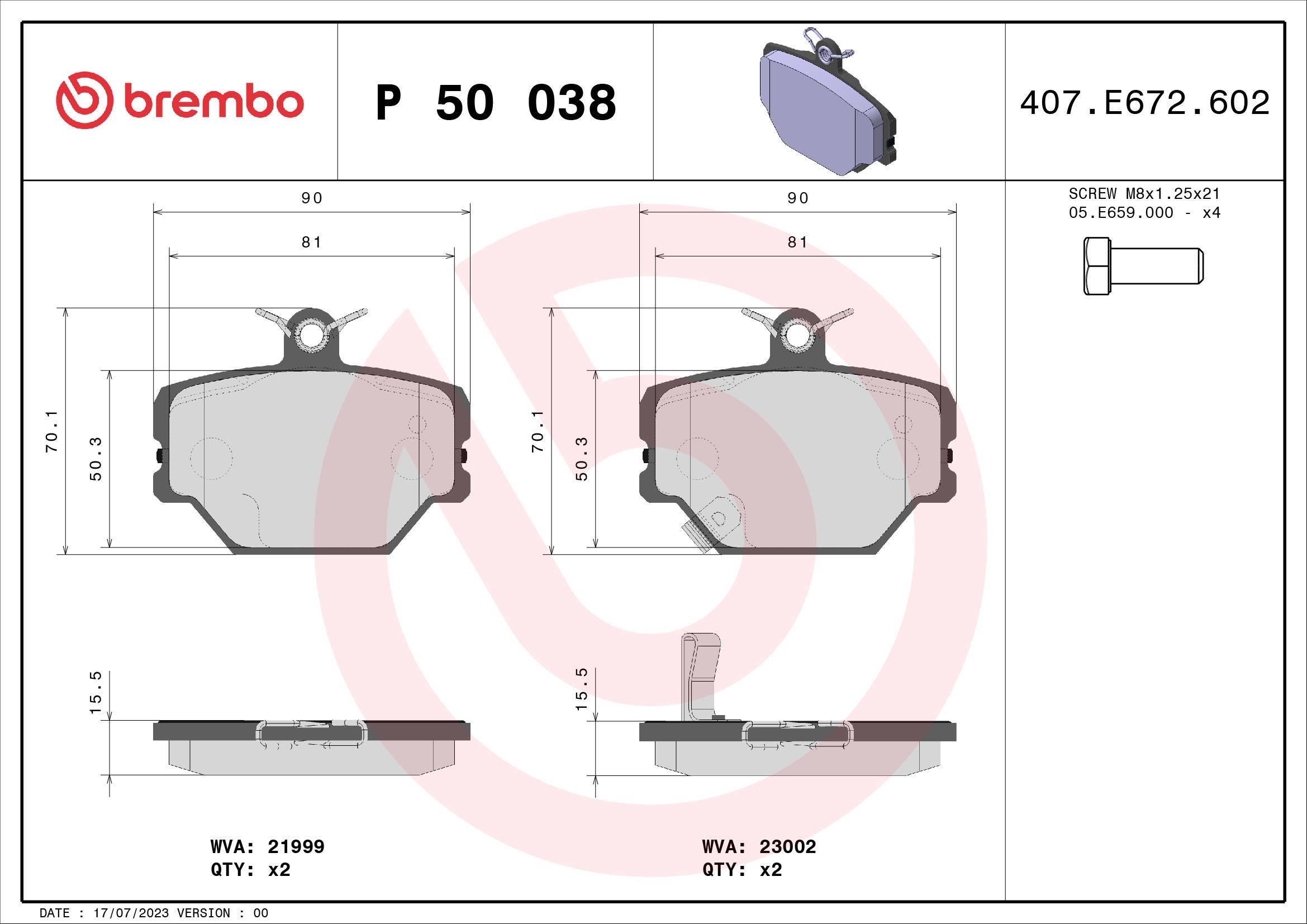 A.B.S. P 50 038 BREMBO Bremsbelagsatz, Scheibenbremse